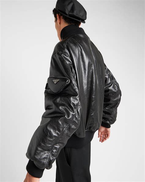 prada bomber jacket leather|Black Nappa Leather Bomber Jacket .